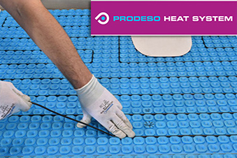 Prodeso membrane floor heating system install and logo.