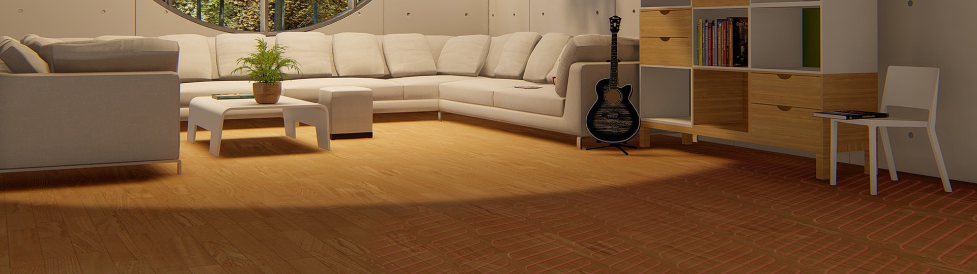 Electric radiant floor heating banner.