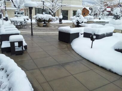 Snow melting system installed at outdoor mall.